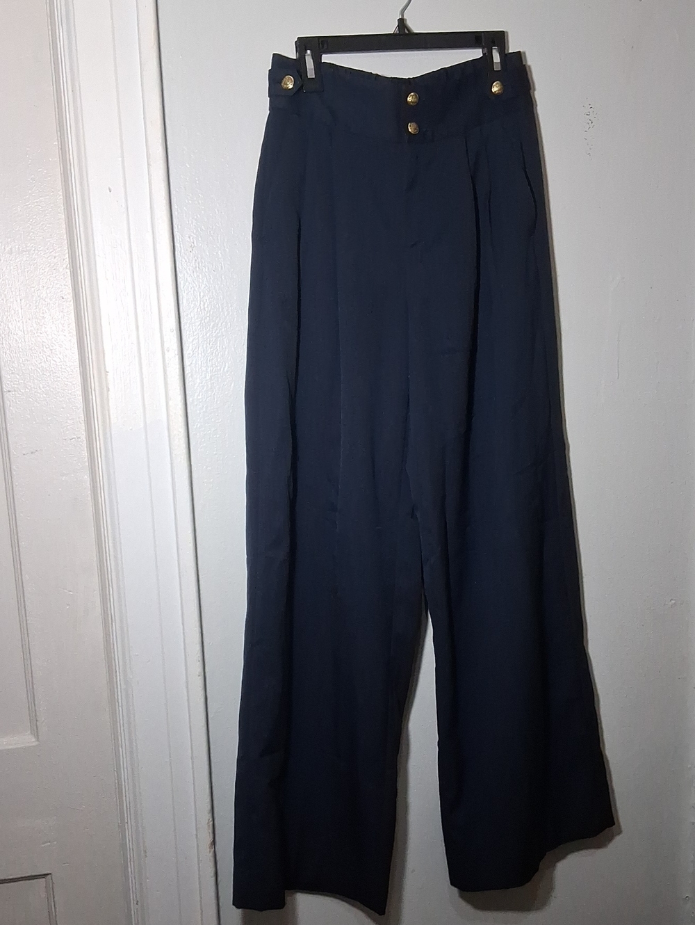 Banana Republic Navy Wide-Leg Pants with Gold Buttons